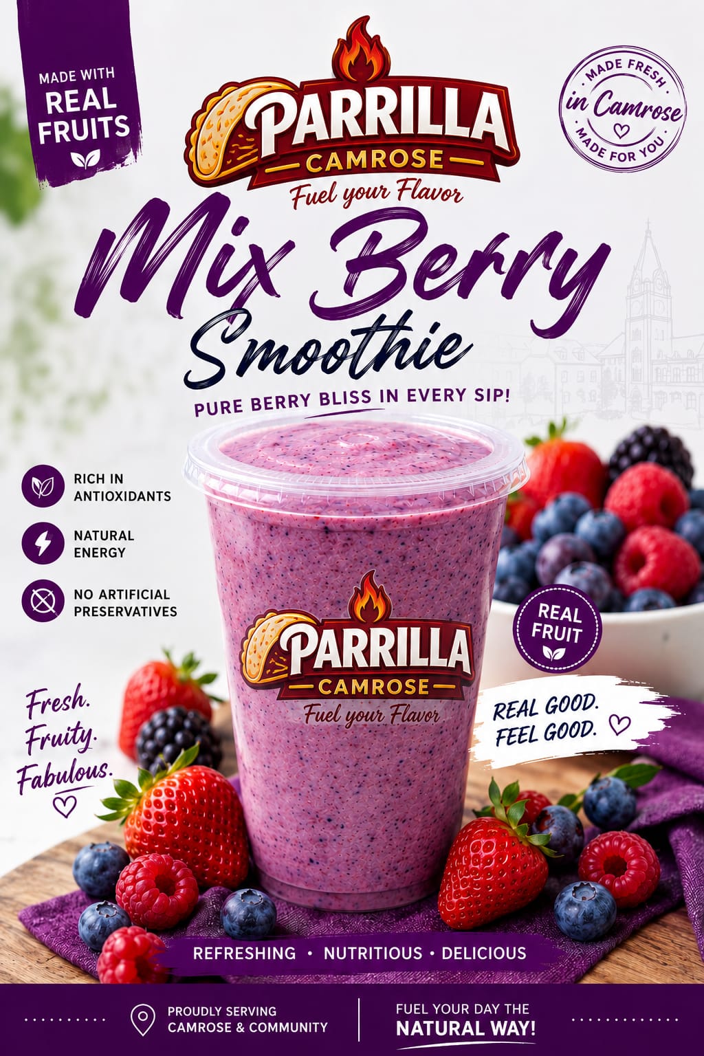 Berry Bloom Smoothie Bowl at Parrilla Inc - Mixed berry smoothie bowls in Camrose, AB