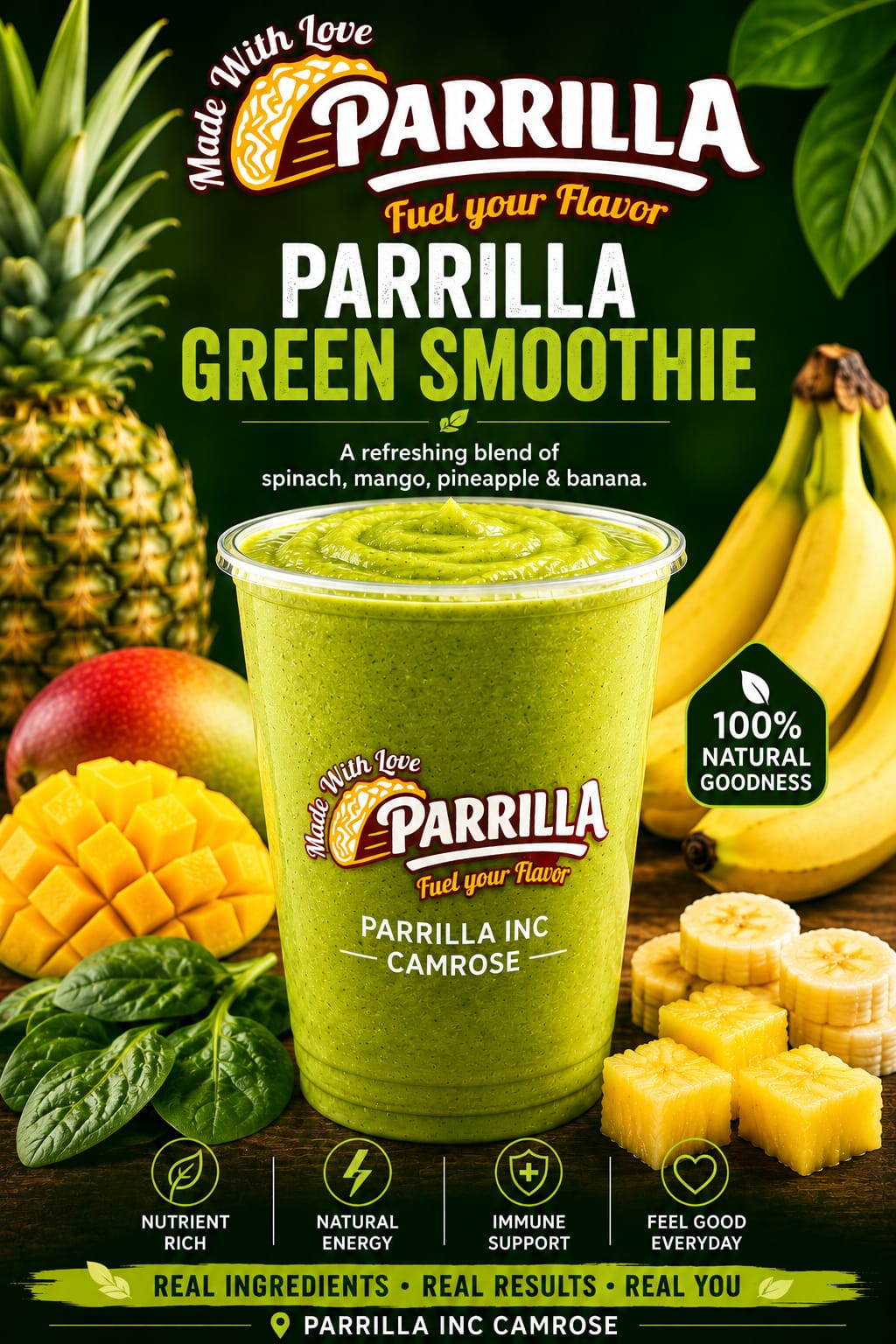 Parrilla Green Smoothie Bowl at Parrilla Inc - Healthy green smoothie bowls in Camrose, AB